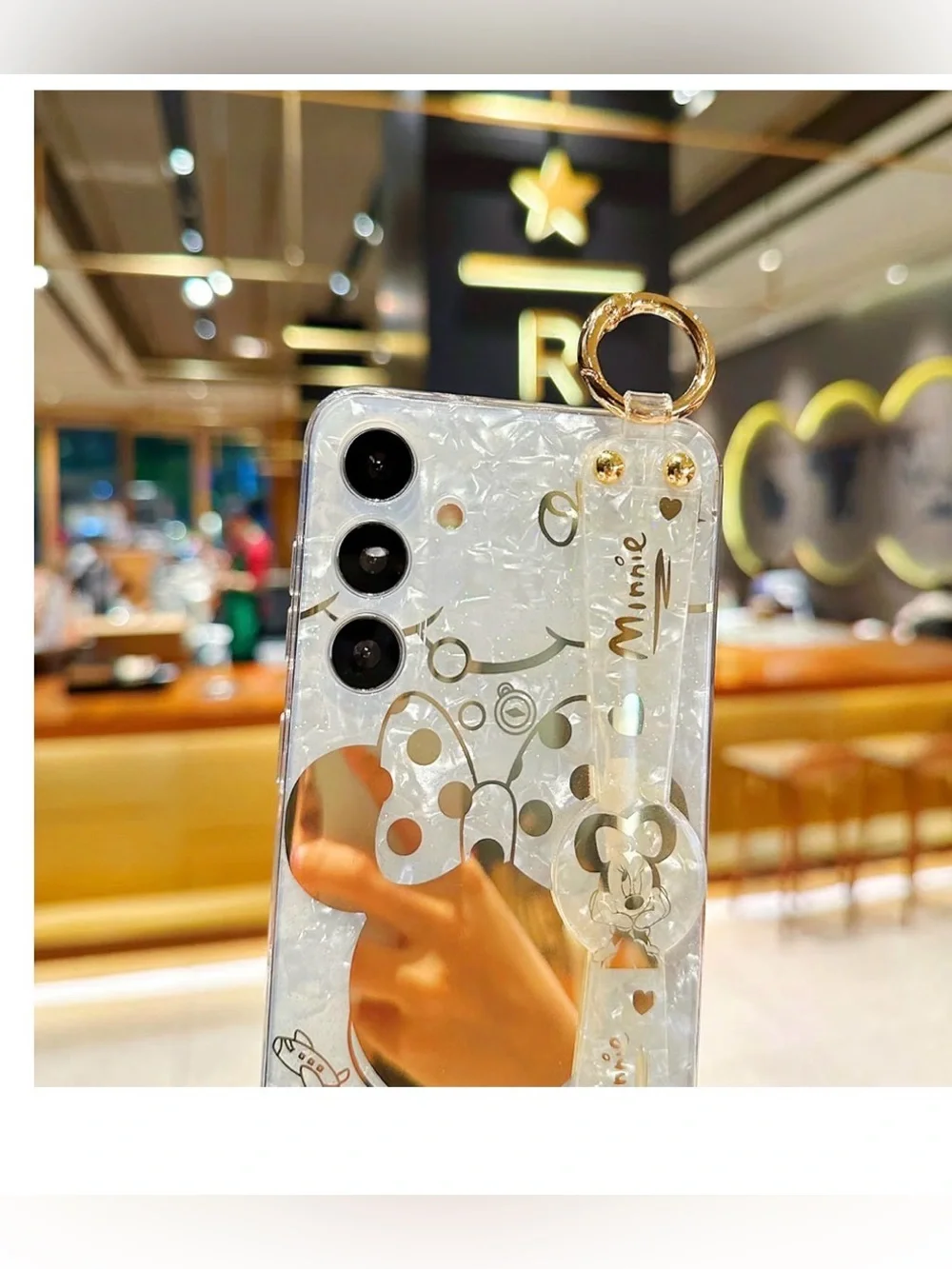 Clear Minnie Mouse Phone Case with Ring Strap - White/Gold Galaxy S23 FE NEW